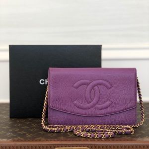 Chanel Purple Caviar Envelope Wallet on Chain WOC
